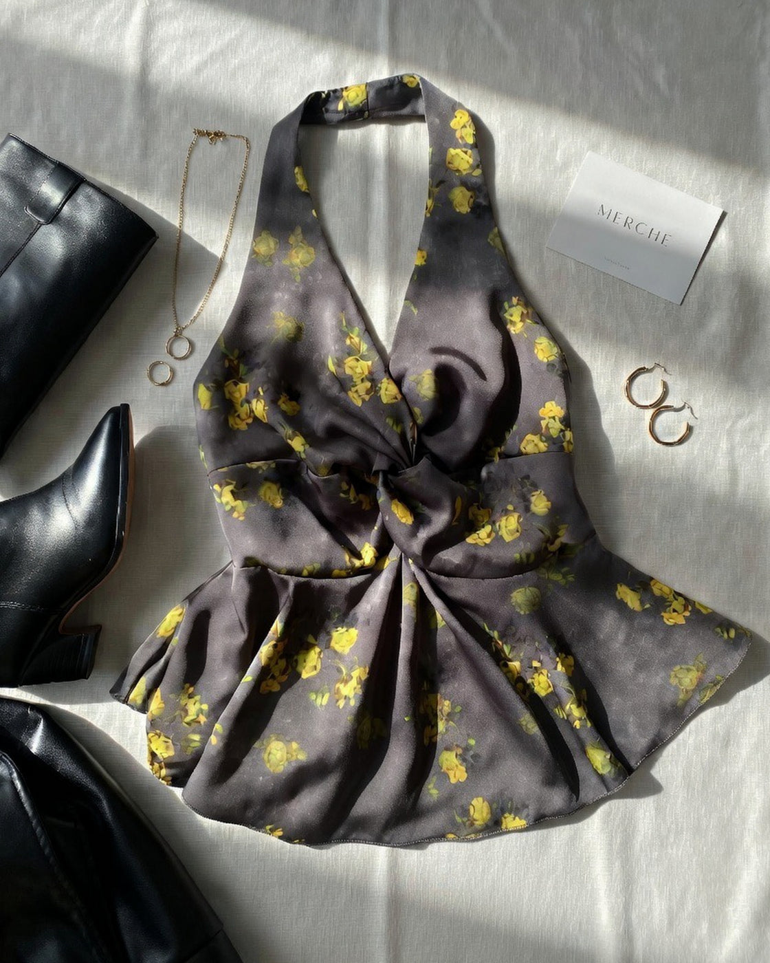 FIX MY HEART ROSES GREY HALTERNECK TOP