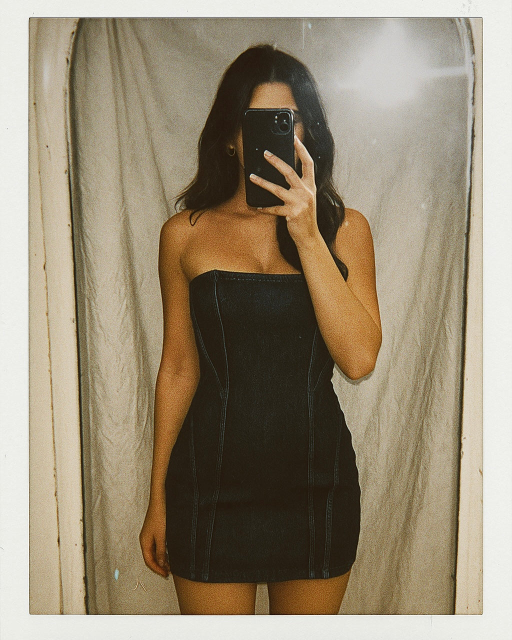 CINEMA STAR FAUX DENIM BANDEAU DRESS