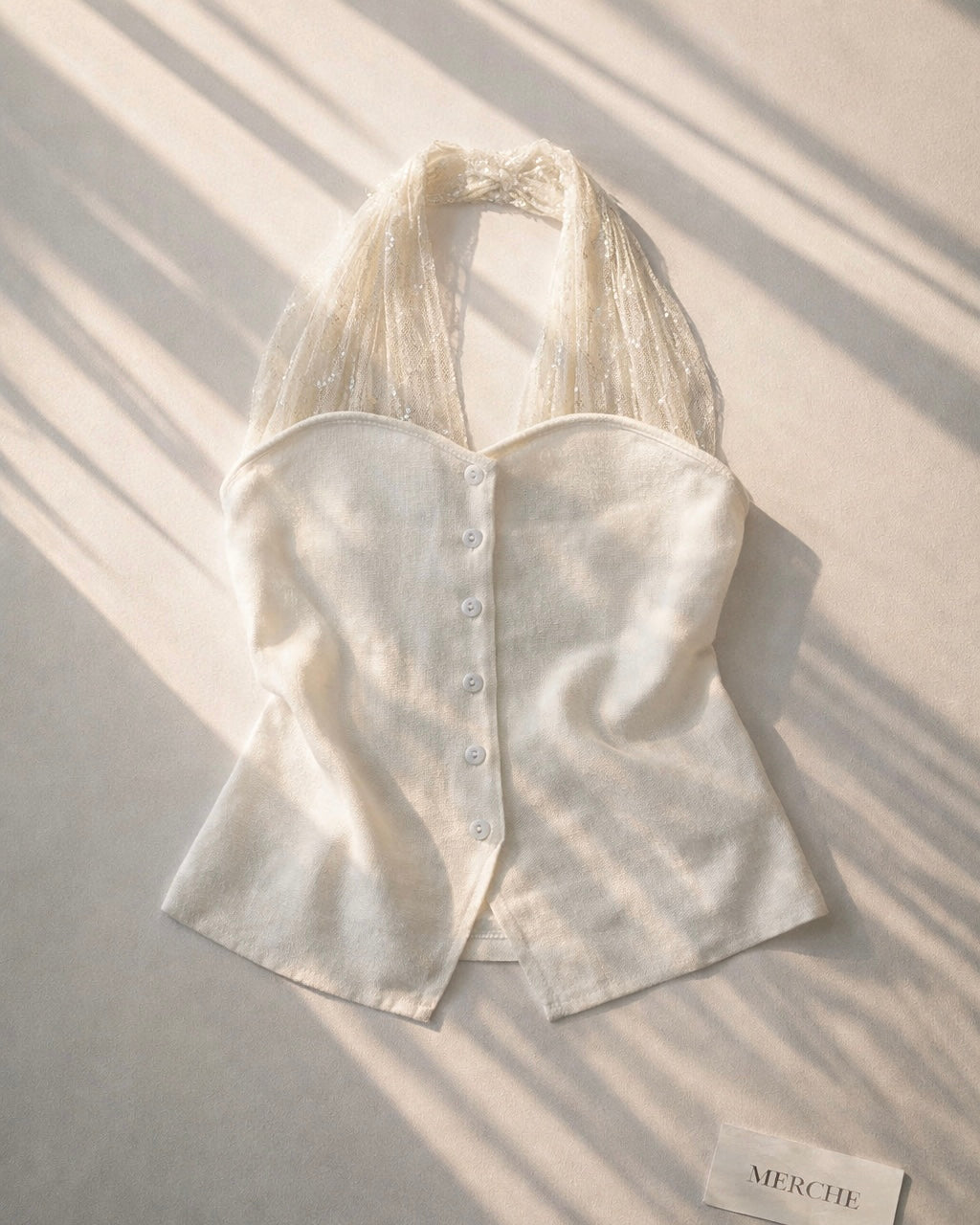 HIDDEN AGENDA LACE DETAIL KNITTED LUXE HALTERNECK WHITE TOP