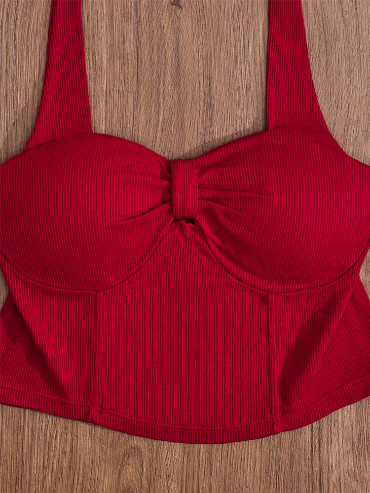 GODDESS ALERT PADDED RED HALTERNECK TOP