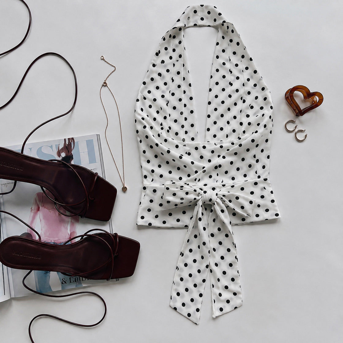 SAW YOU IN A MOVIE BACKLESS BOW-TIE HALTER TOP