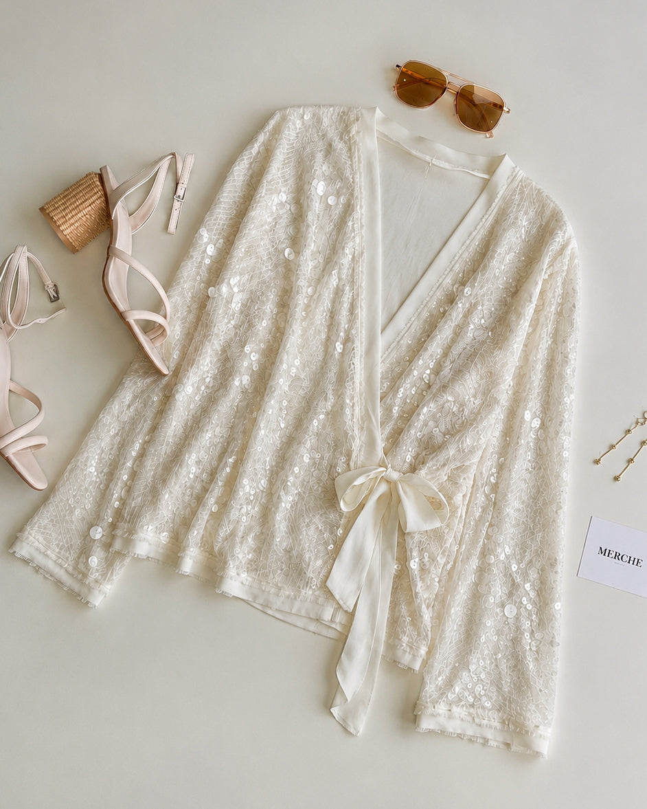 CLUB NARCISSISTIC SEQUIN EMBELLISHED WRAP JACKET