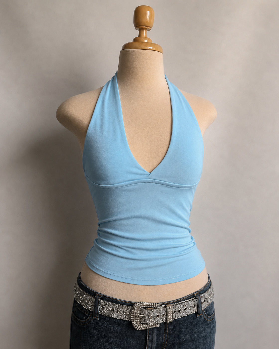 SILVER SCREEN GLAMOUR BLUE HALTERNECK TOP