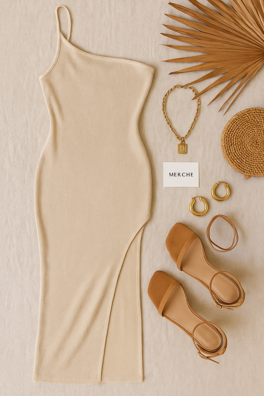 CHAMPAGNE PAPI SIDE SLIT BEIGE MAXI DRESS