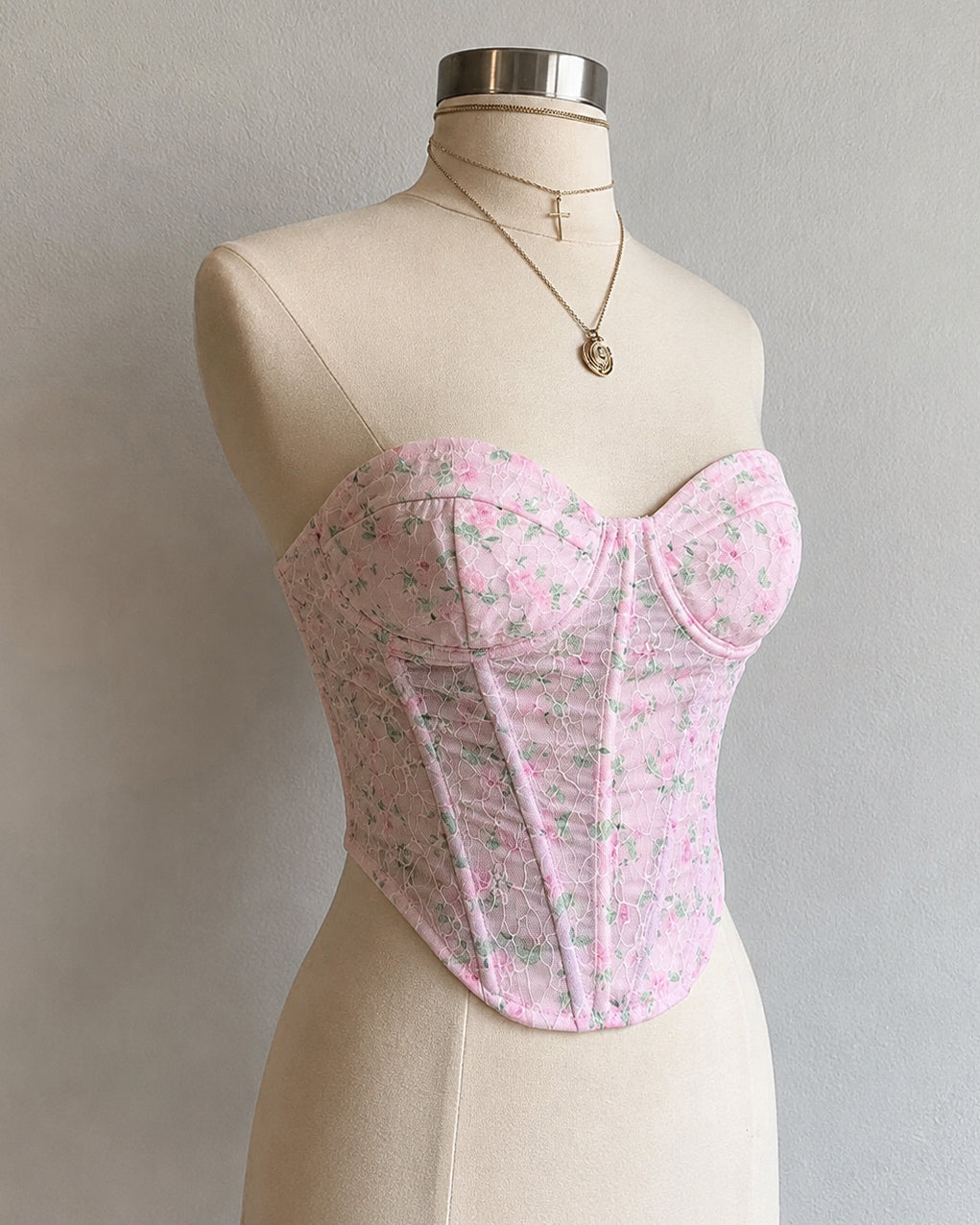 ROMAN HOLIDAY FLORAL BONING DETAIL SOFT PINK CORSET