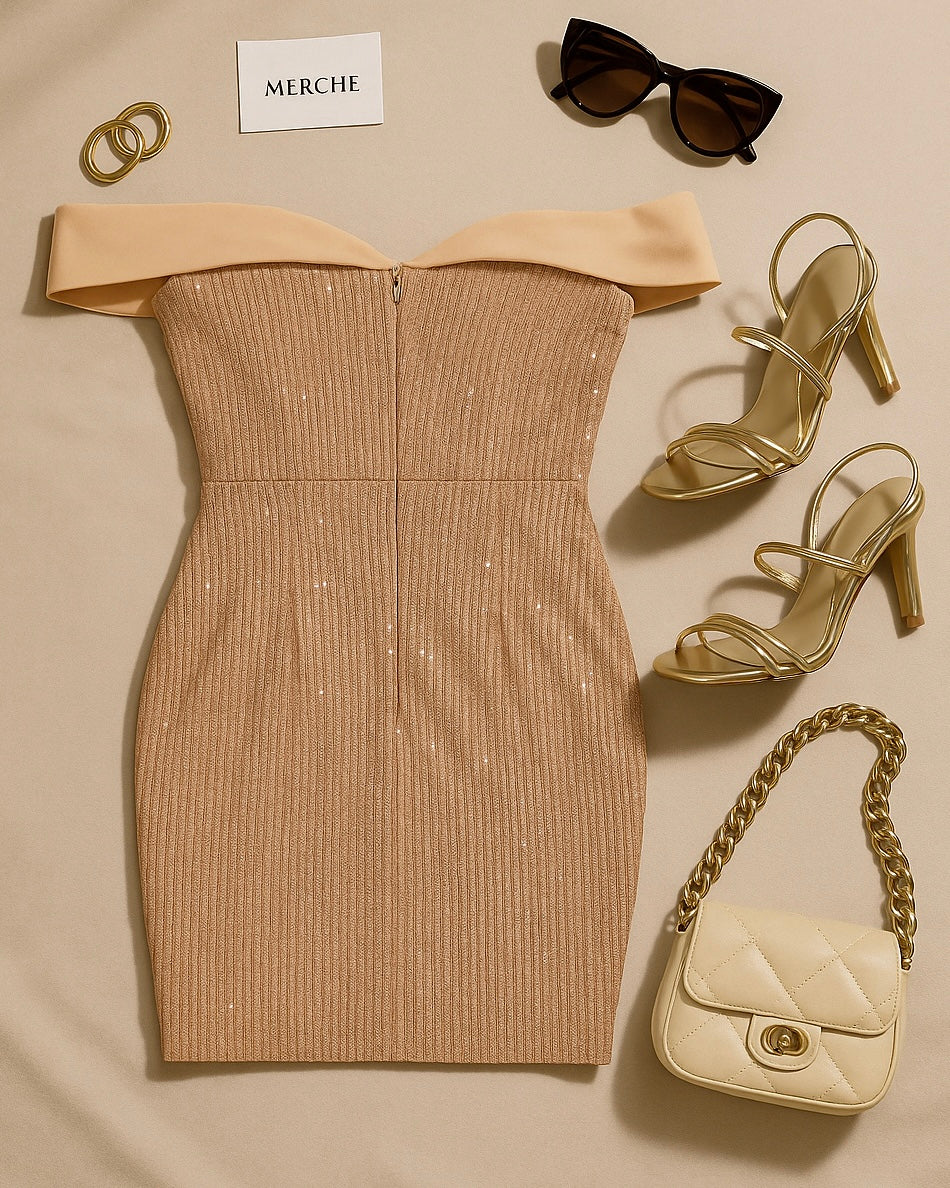 INVITE ONLY SEQUIN BARDOT DRESS
