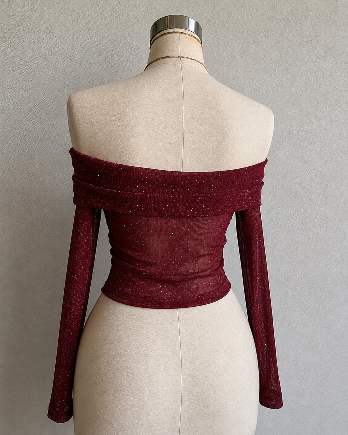 SHORES OF LOVE SHIMMER DEEP RED RUCHED DRAWSTRING TOP