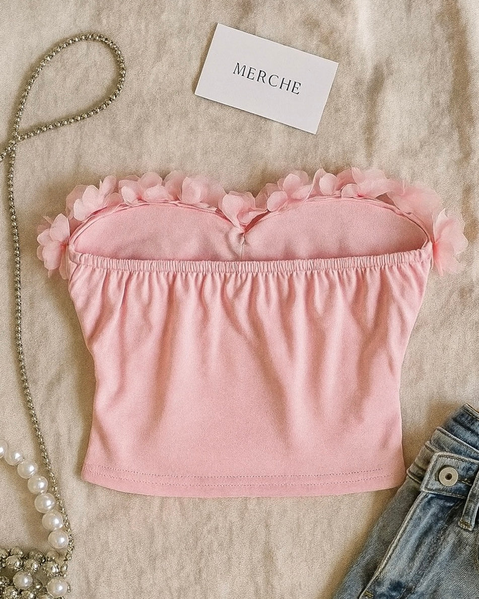 BLOOM BABY APPLIQUE PADDED PINK BANDEAU TOP
