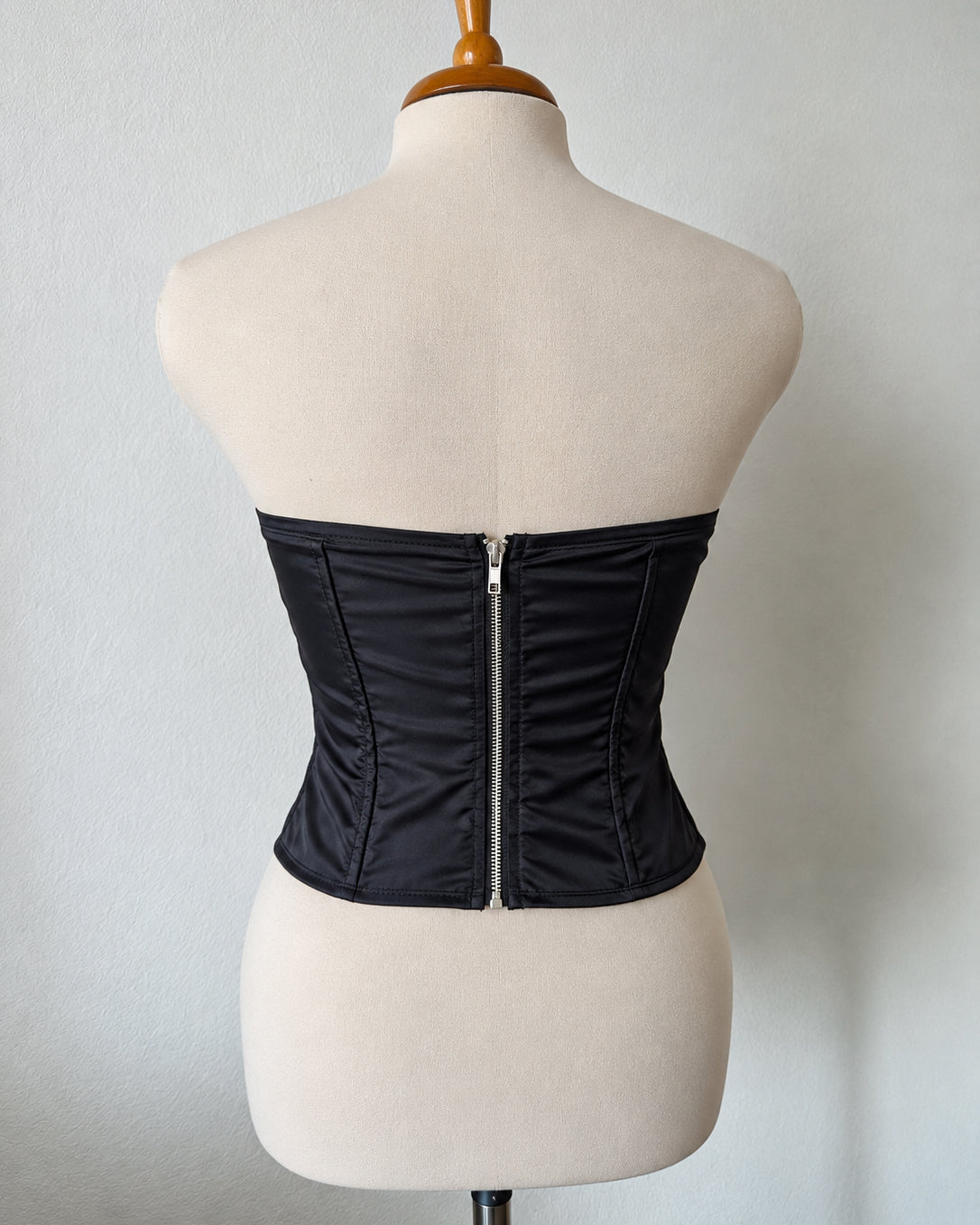 BEVERLY TIMES PADDED BLACK SATIN BUSTIER CORSET TOP