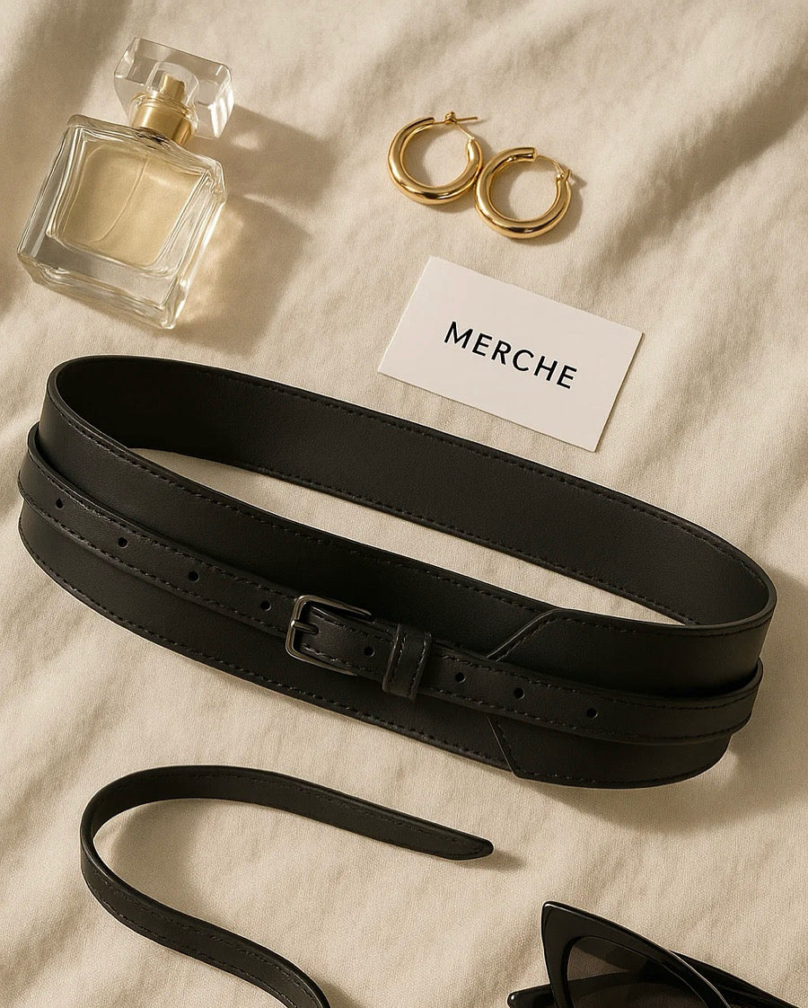 SWEET NOTICE BLACK LEATHER WAIST BELT