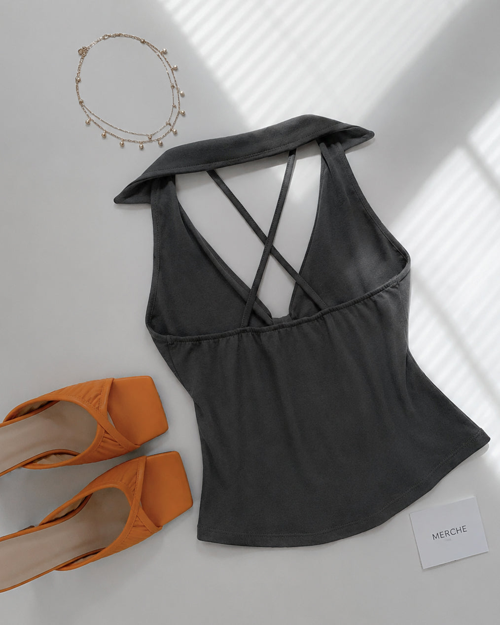 NOT YOUR MATCHA PADDED CROSSBACK COLLARED GREY TOP