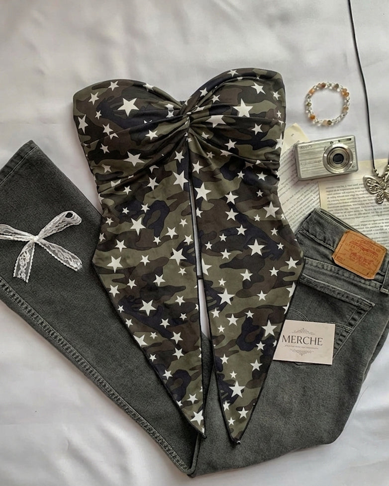 COMBAT MY STARS  PADDED TWISTED HANDKERCHIEF BANDEAU TOP