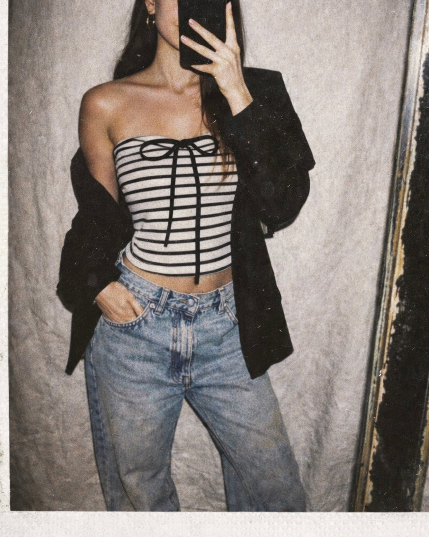 LINES DONT LIE PADDED STRIPED BANDEAU TOP