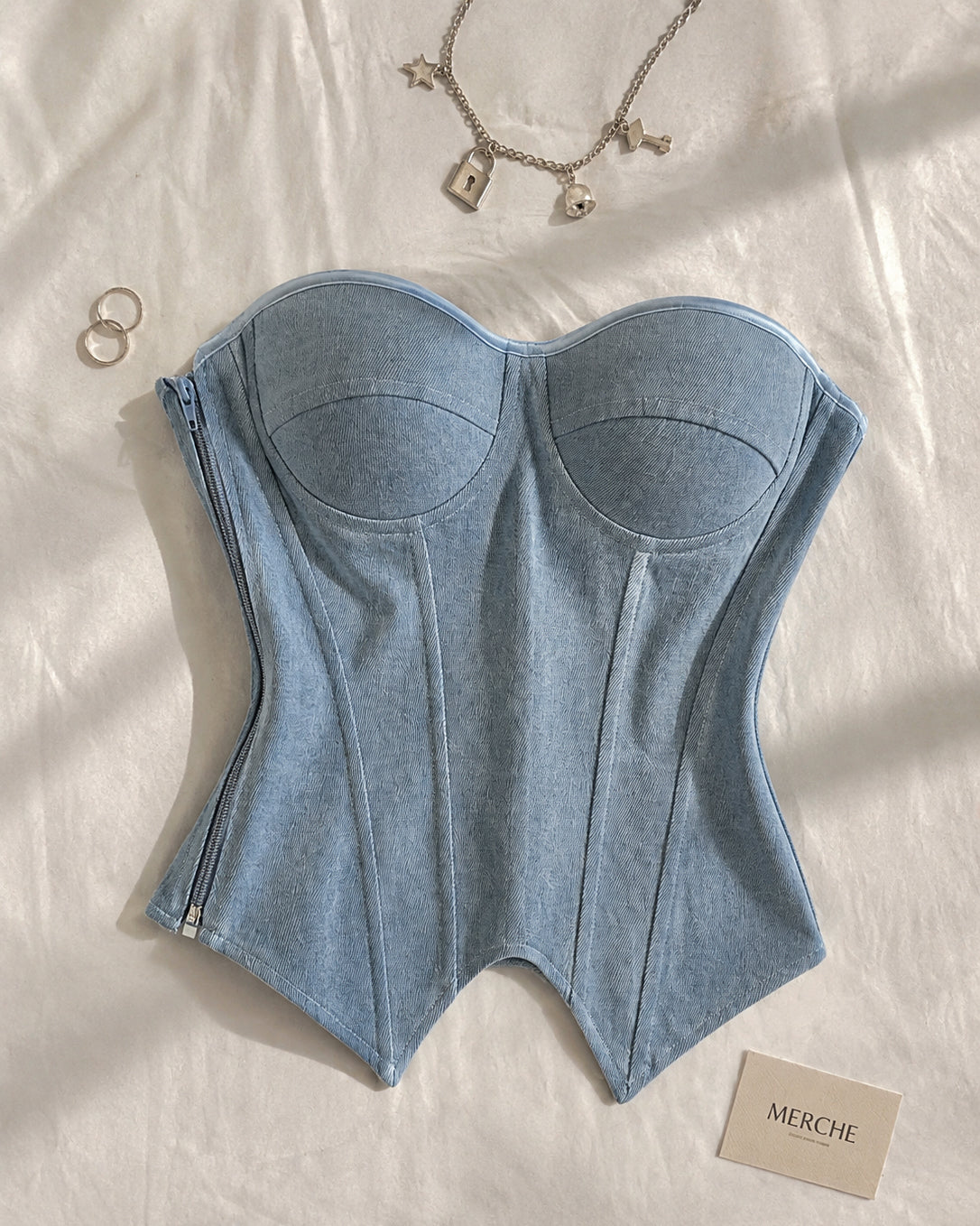 STRANGERS IN THE CITY DENIM PADDED CORSET