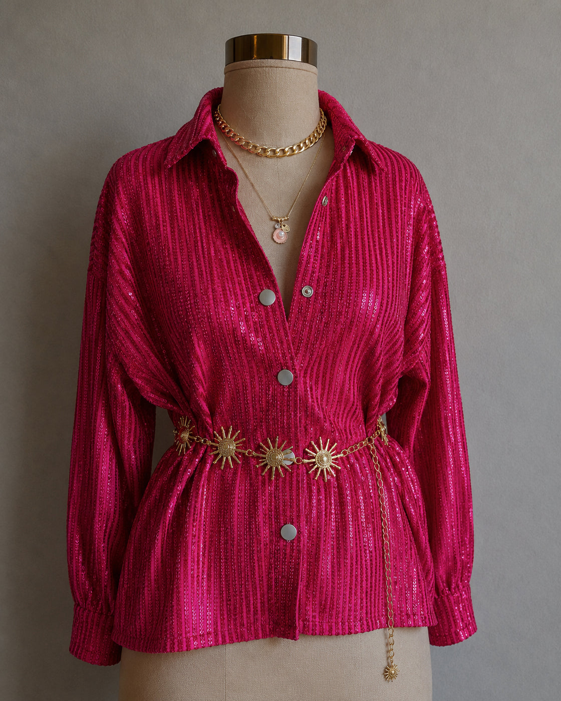 CAUGHT MY ATTENTION PINK SEQUIN LONG SHIRT