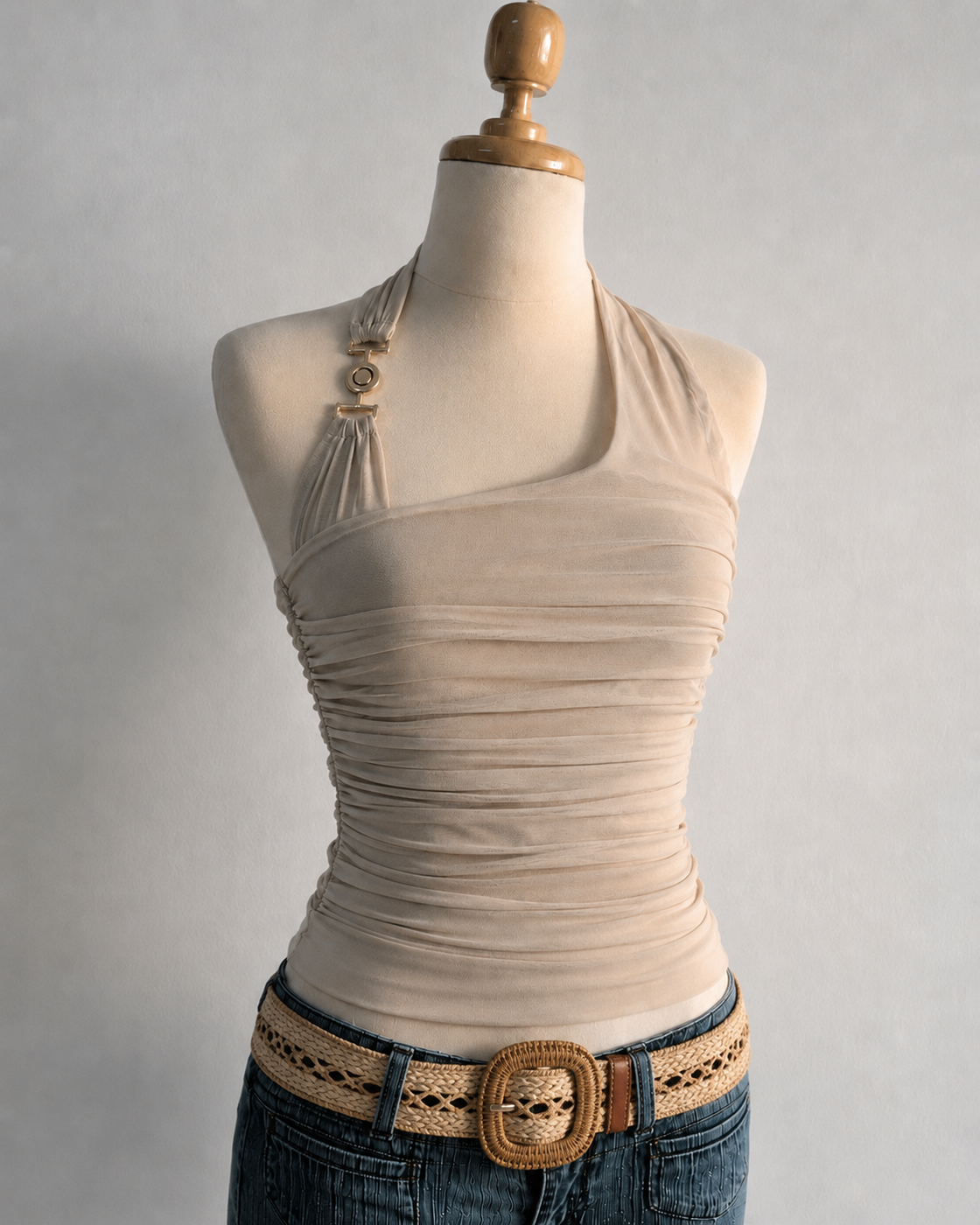 IBIZA SUMMER METAL DETAIL MESH HALTERNECK TOP