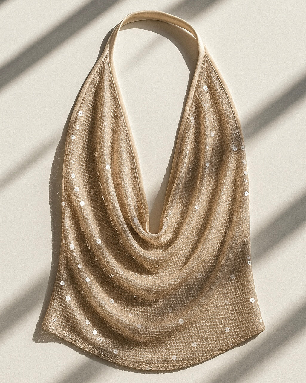 CHEERS TO HER SEQUIN EMBELLISHED LUXE COWL HALTERNECK TOP