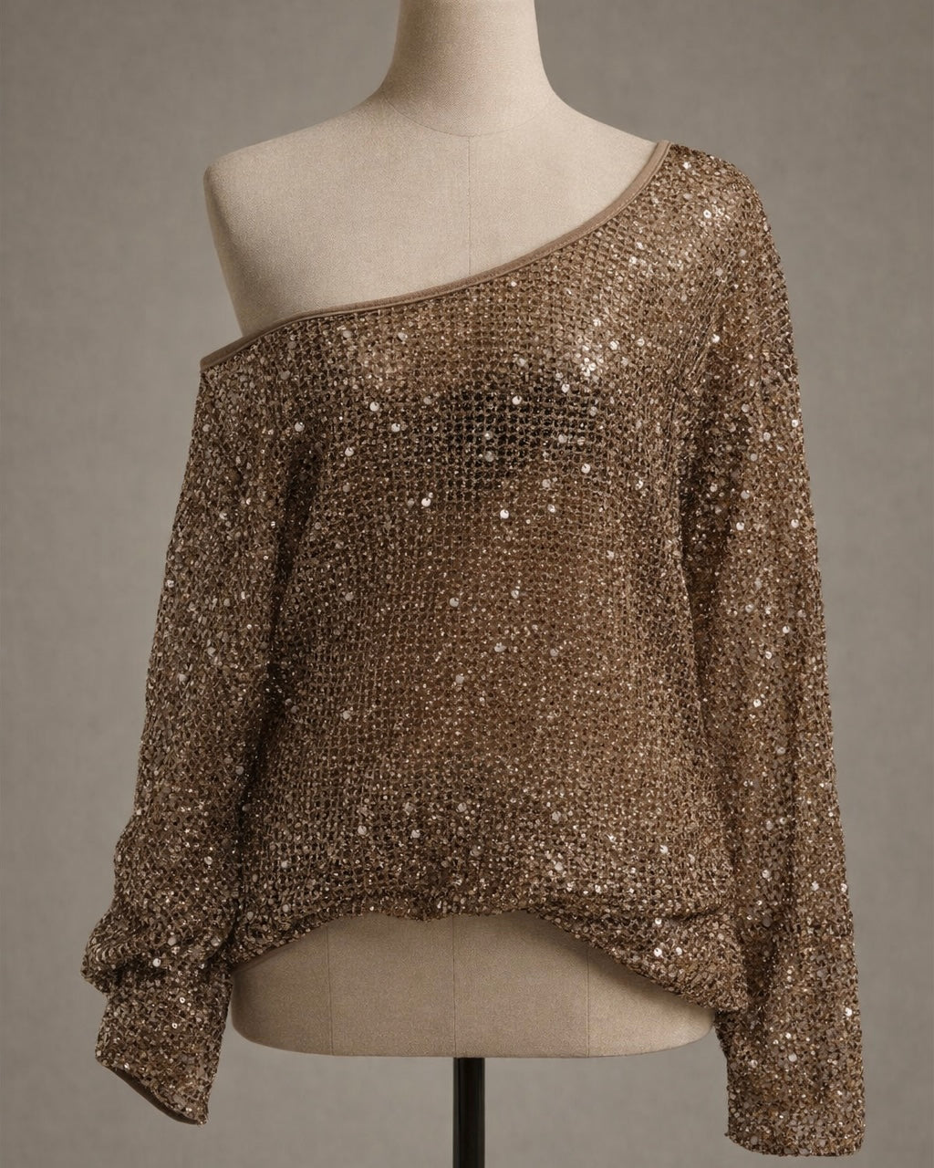 HELLO SERENA LUXE SEQUIN EMBELLISHED KNITTED BROWN TOP