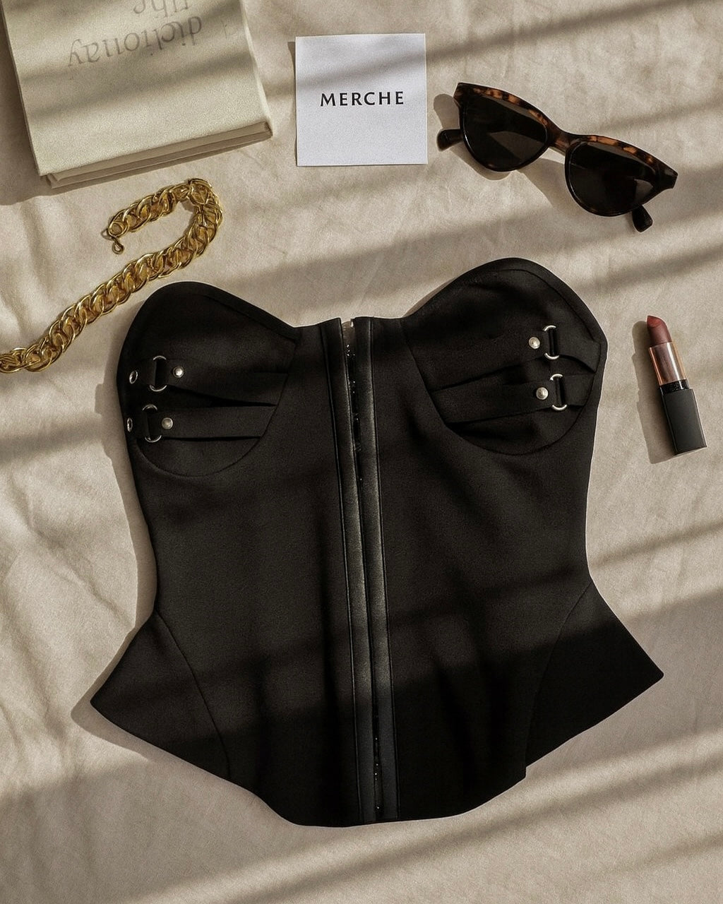 LAST LAUGH METAL DETAIL LUXE BLACK CORSET