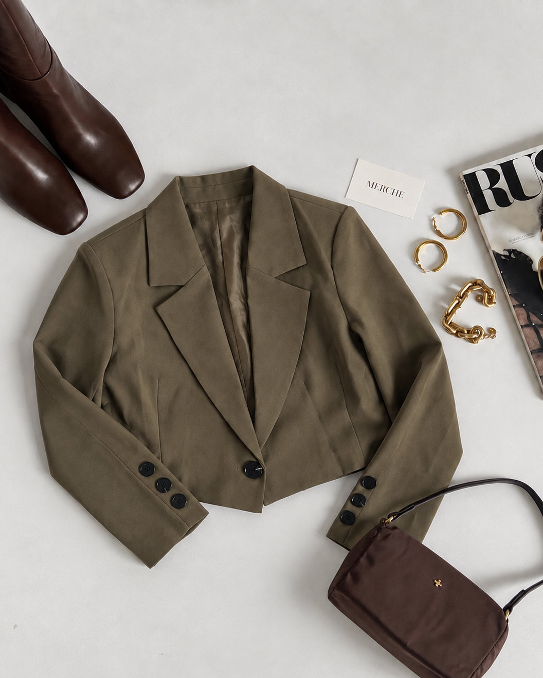 DIRTY WORK TAUPE CROPPED BLAZER