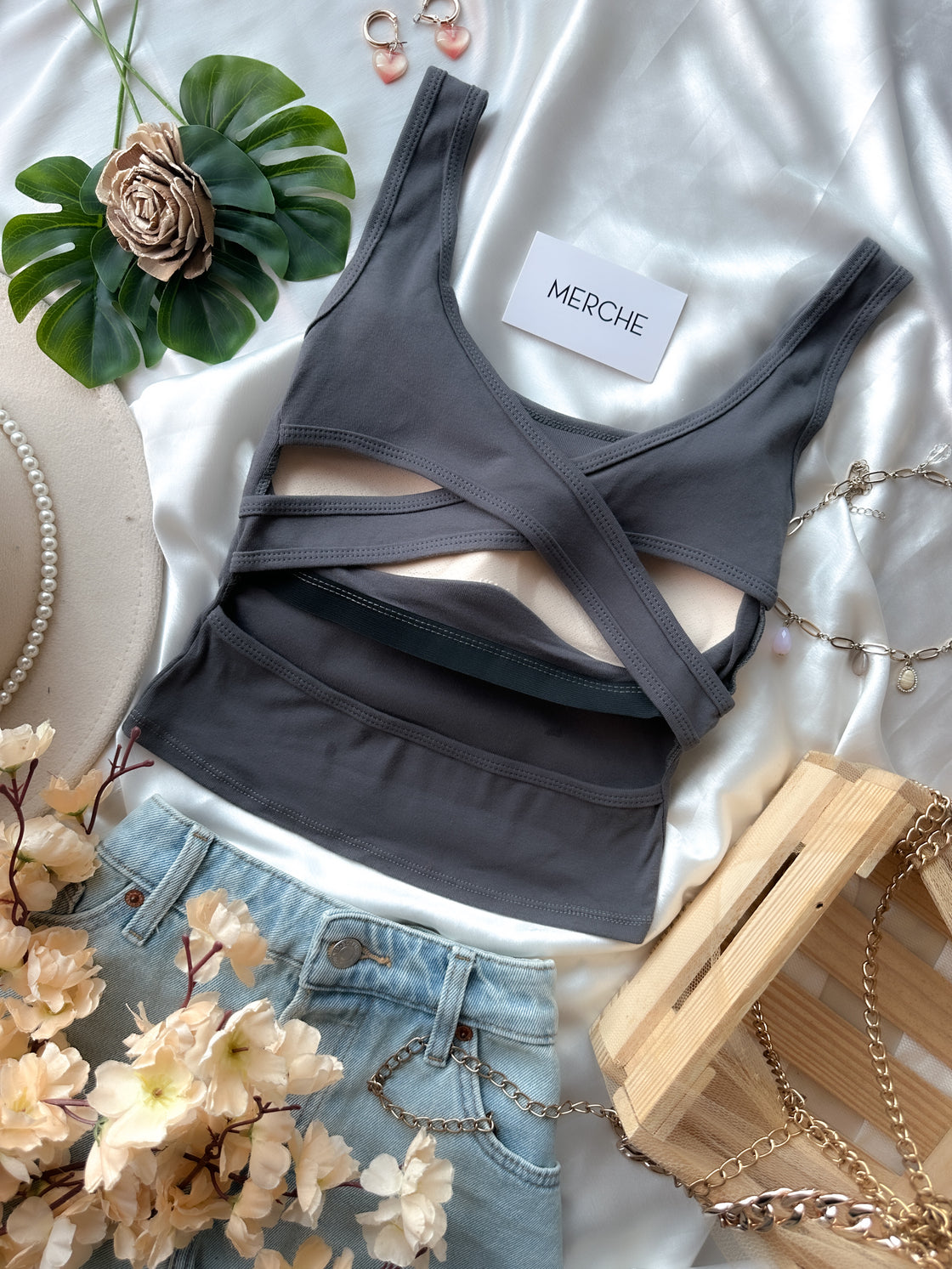 BASIC BAE GREY PADDED CAMI TOP