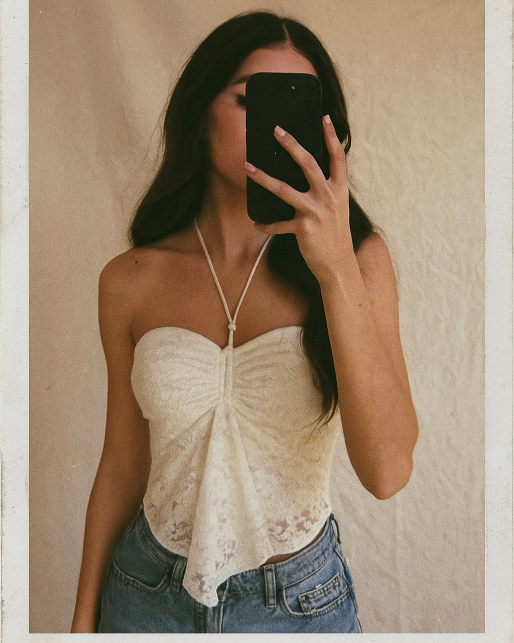 BEST ASSET PADDED LACE HALTERNECK TOP
