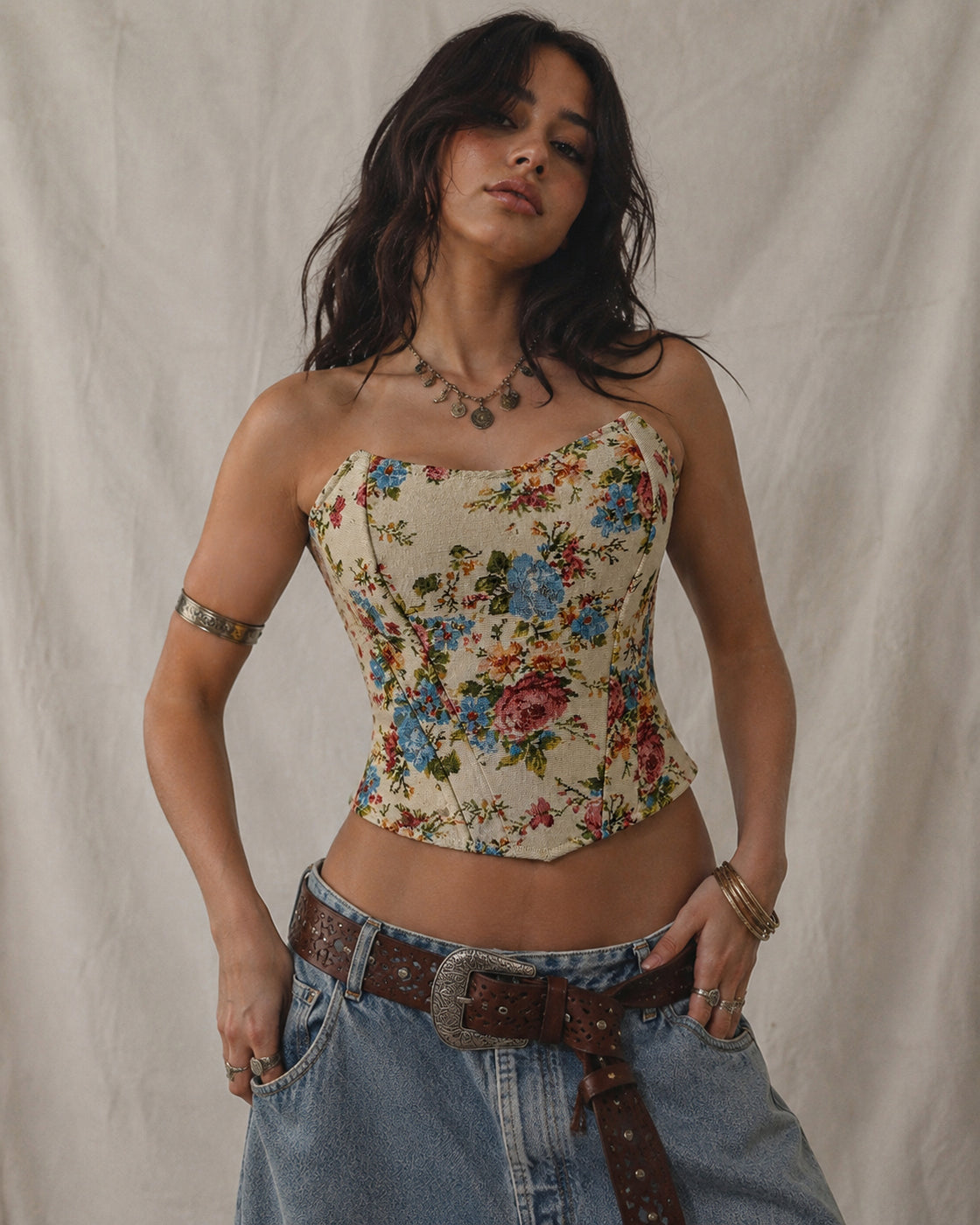 JUST BECAUSE FLORAL JACQUARD CORSET