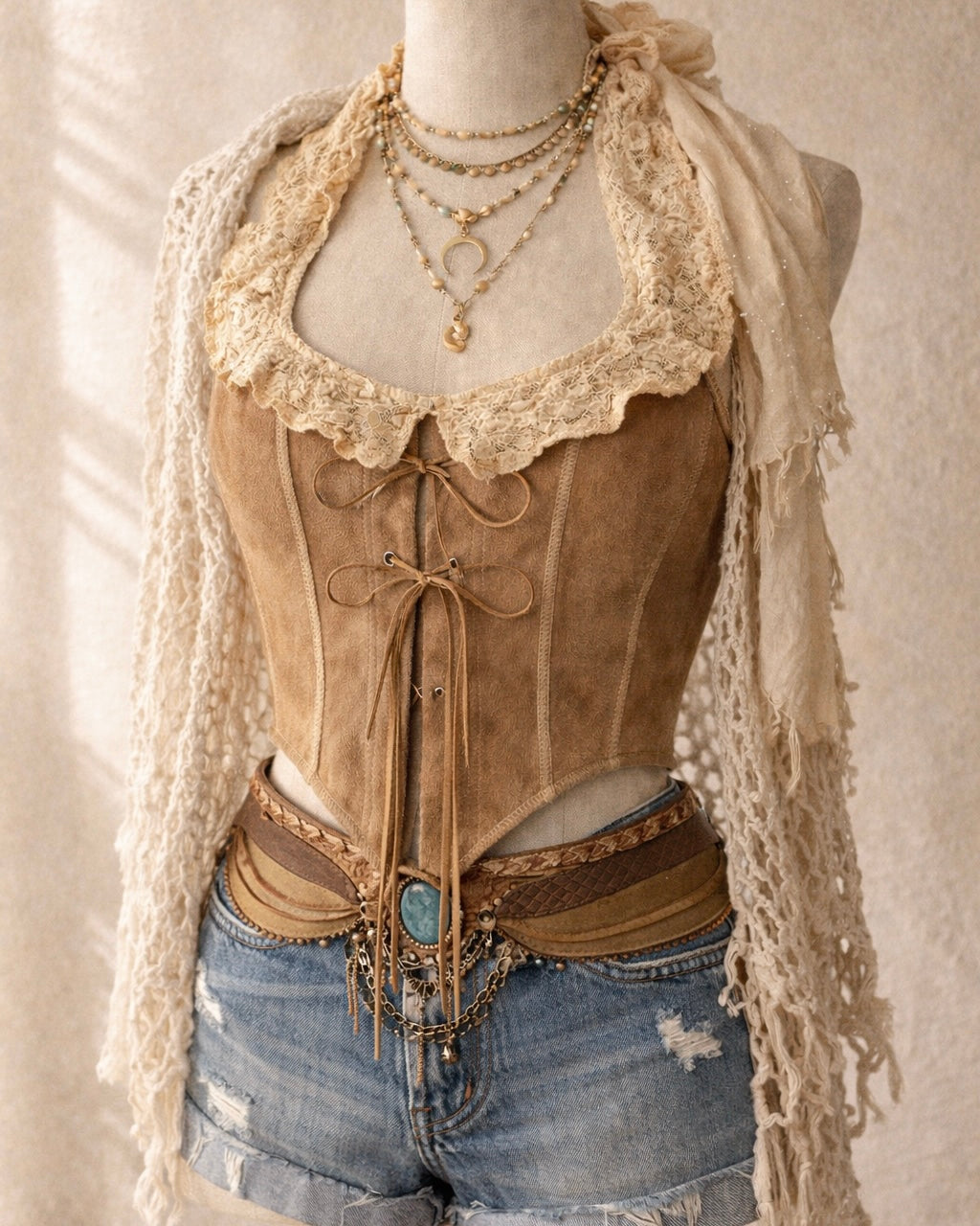 TANTRUM GYPSIE LACE SUEDE HALTERNECK TOP