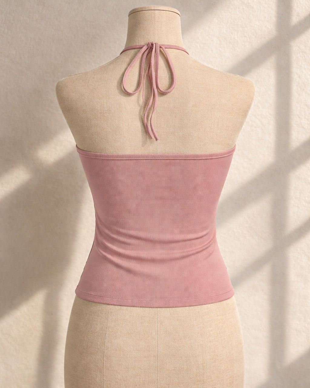 TAN LINES BEADED DRAPE PINK TIE-UP TOP