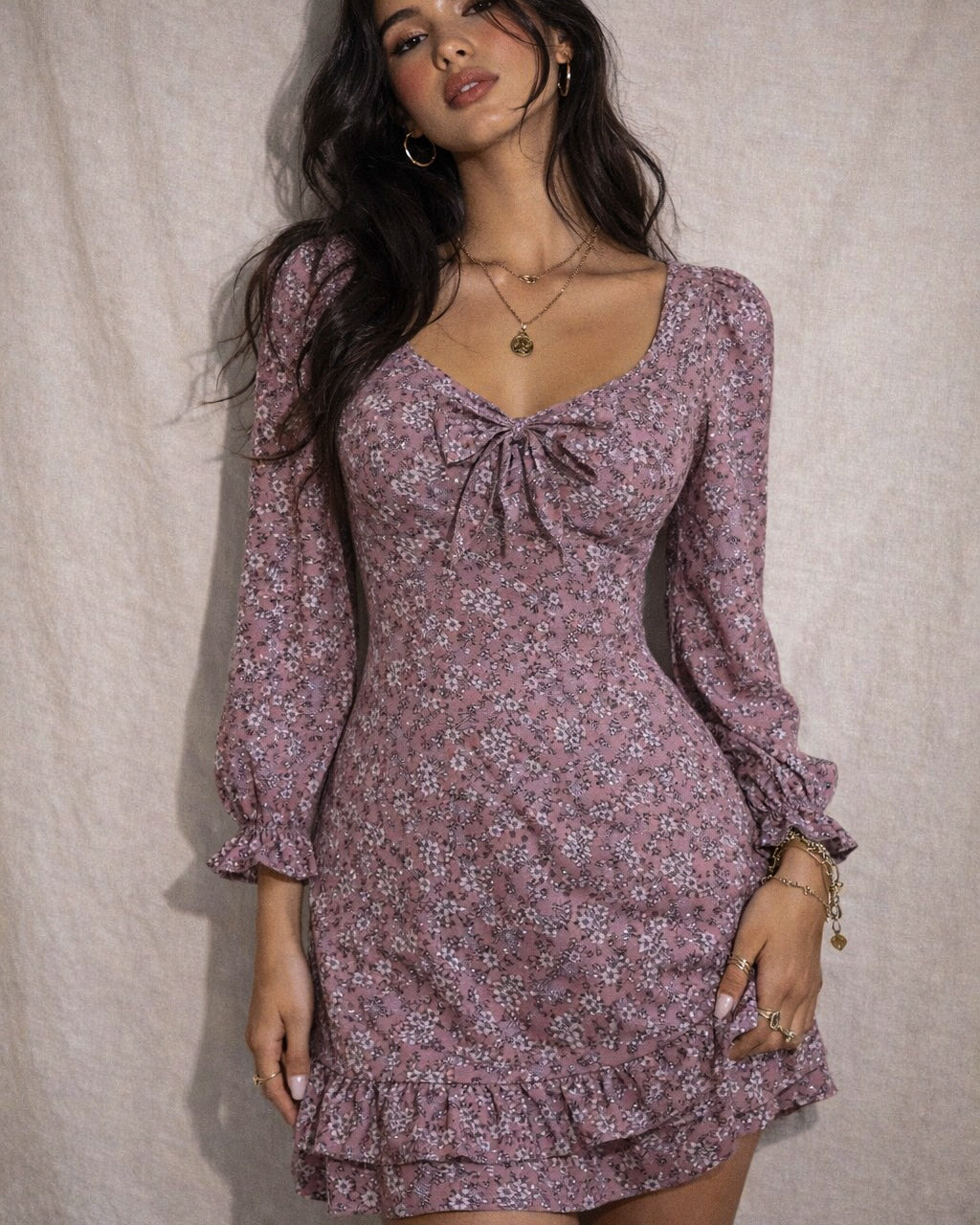 PRETTY BUT PLOTTING FLORAL MAUVE DRESS