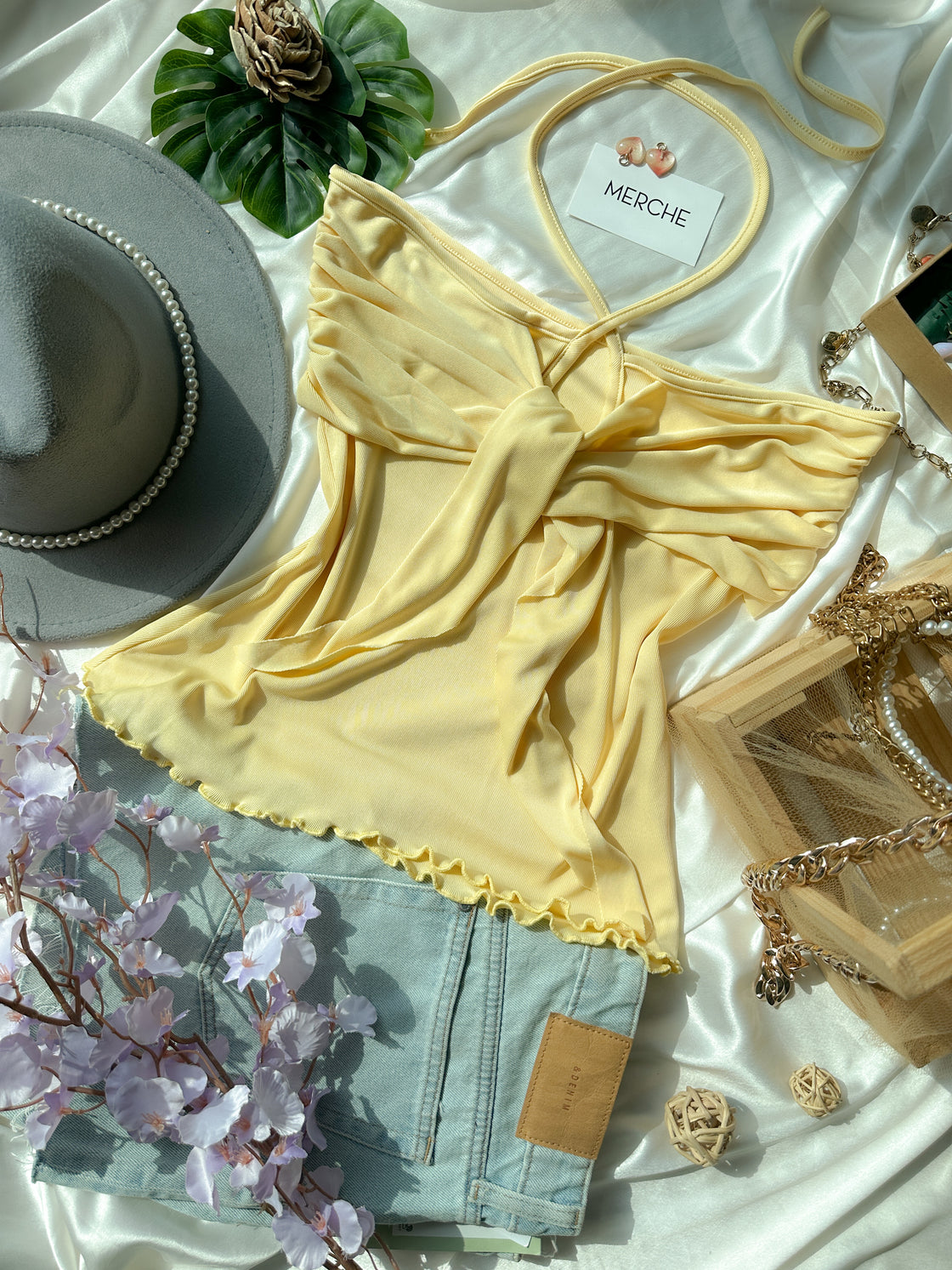 PORTO DREAMS YELLOW BOW TIE-UP TOP