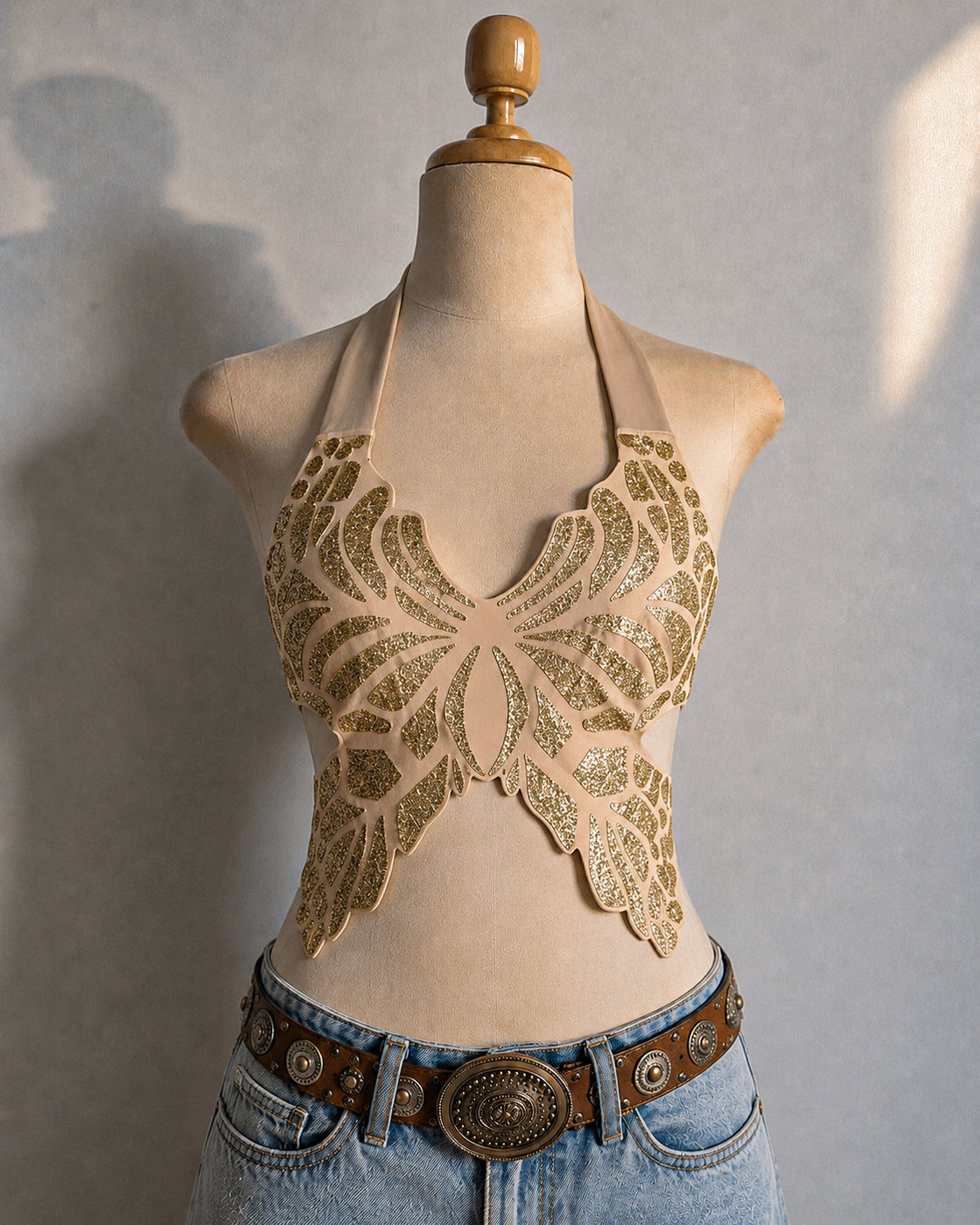 MOODY ANGEL SHIMMER TIE-BACK HALTERNECK TOP