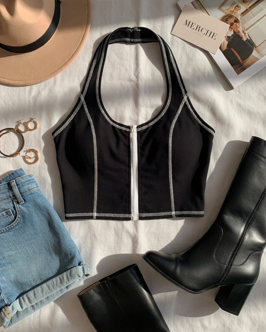 ZIP AND SLAY BLACK HALTERNECK TOP