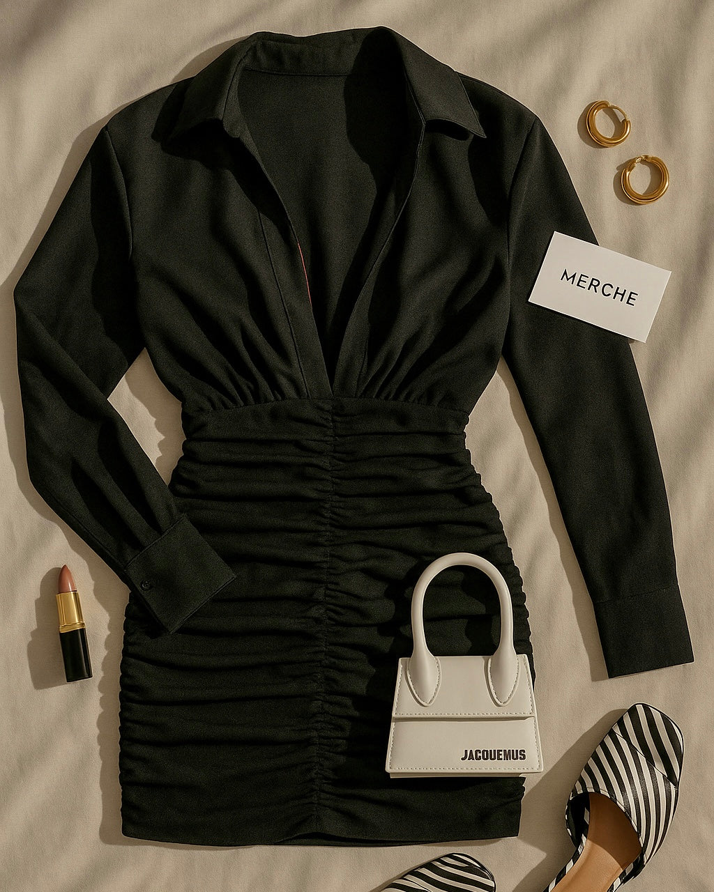 POWER POISE BLACK LUXE RUCHED DRESS