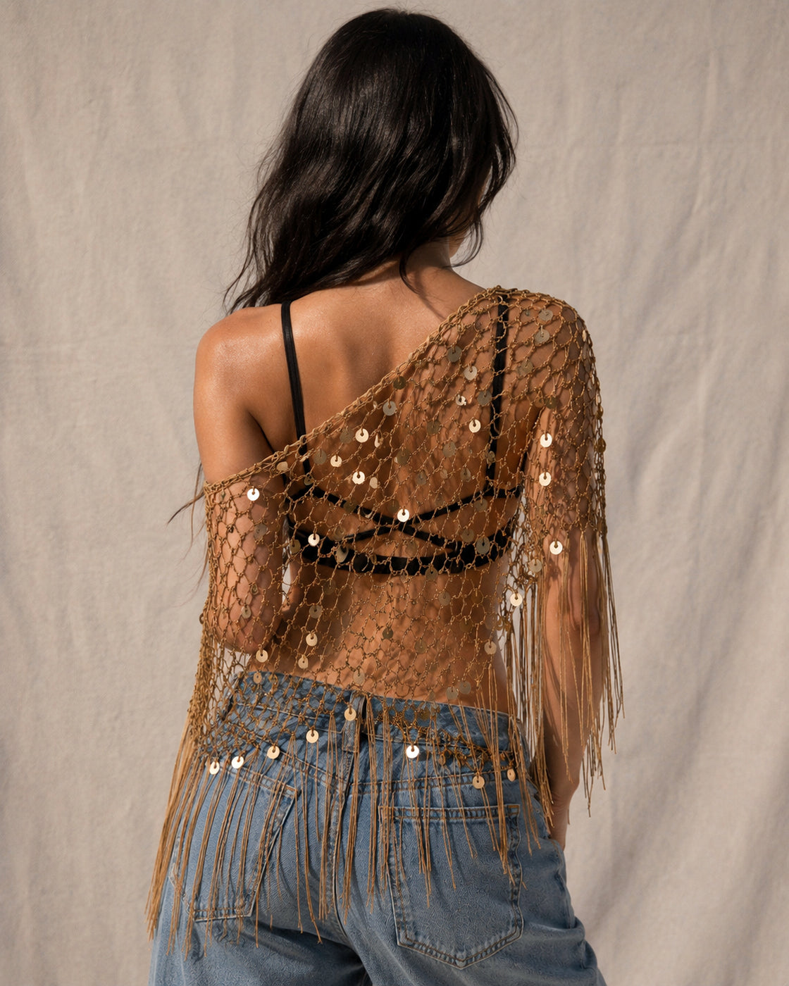 COACHELLA FIT SEQUIN EMBELLISHED KNITTED PONCHO TOPS