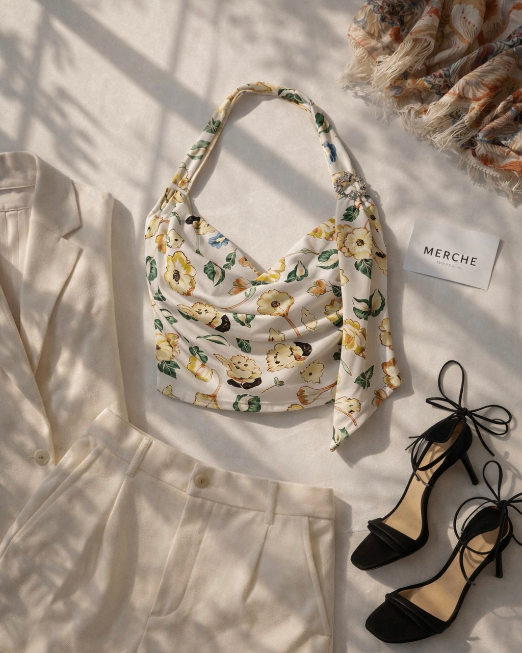 TROPIC TEASE DIAMOND BUCKLE DETAIL HALTERNECK TOP