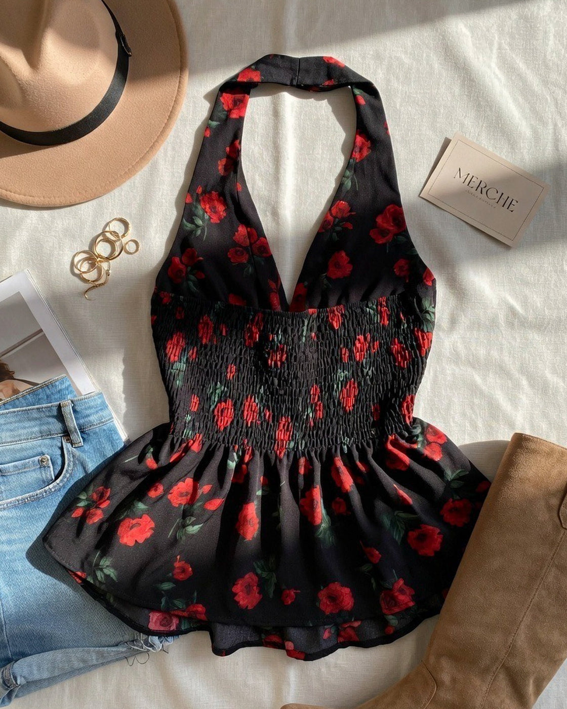 FIX MY HEART ROSES HALTERNECK TOP