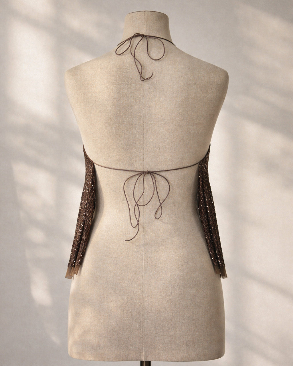 SERVING HOT BROWN SEQUIN EMBELLISHED HALTERNECK TOP