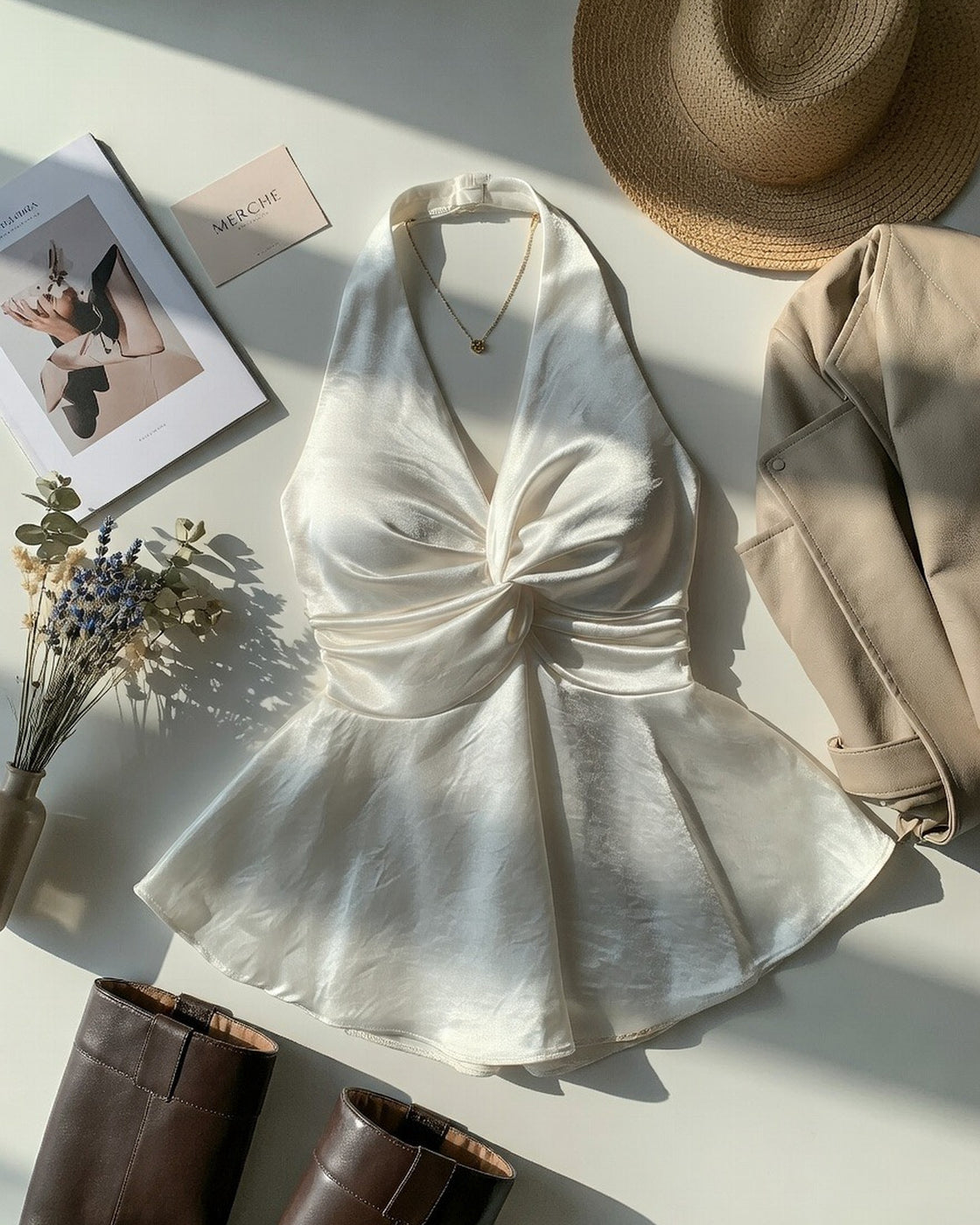 AUDITION TAPE SATIN TWISTED LUXE HALTERNECK TOP