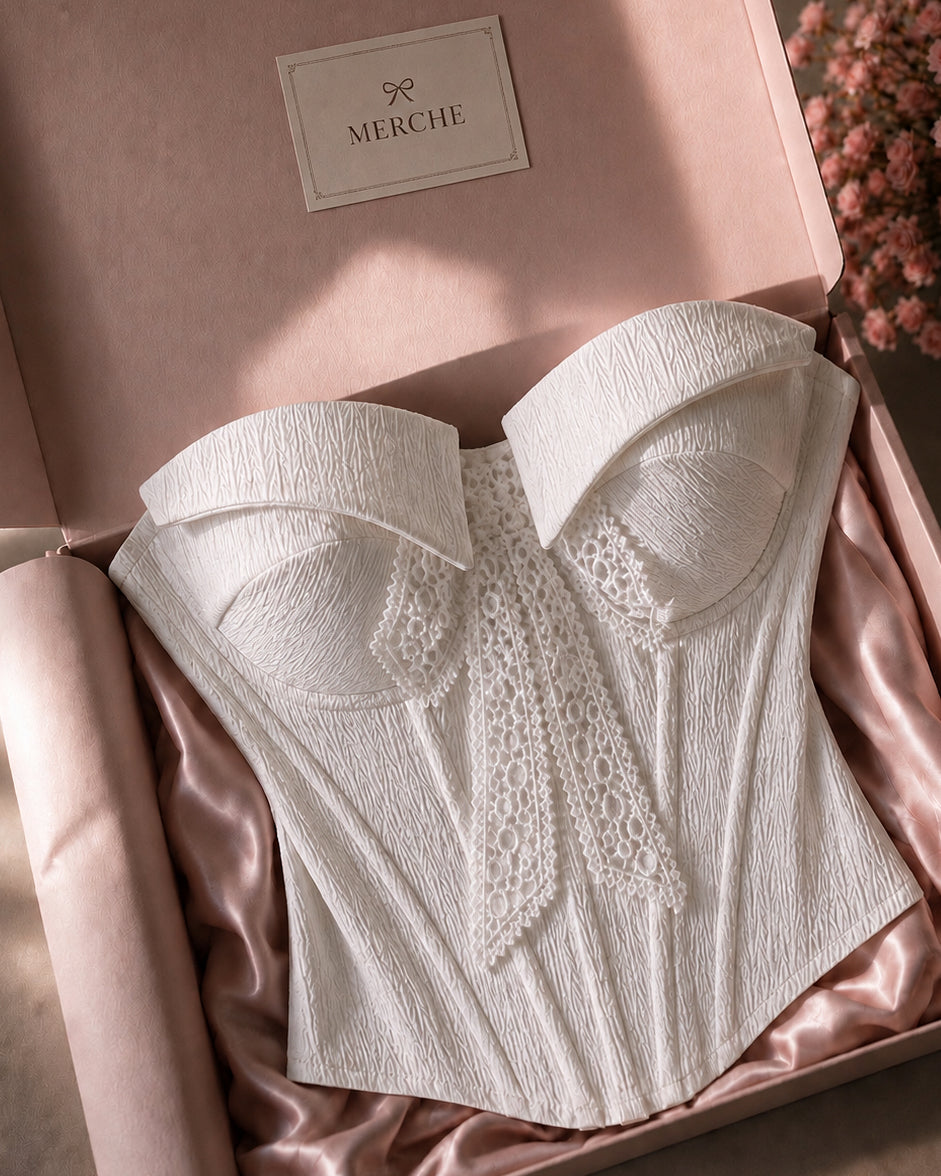 PROBABLY IN PARIS WHITE APPLIQUE TEXTURED CORSET