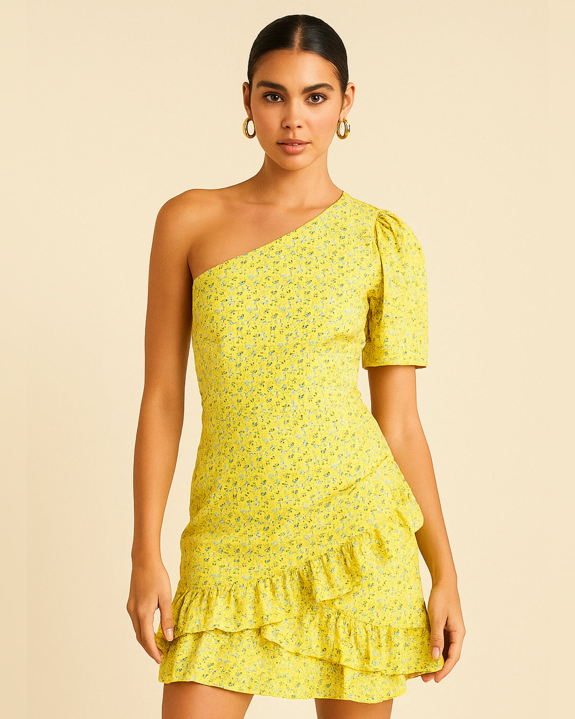 PRETTY THING ONE-SHOULDER FLORAL DRESS