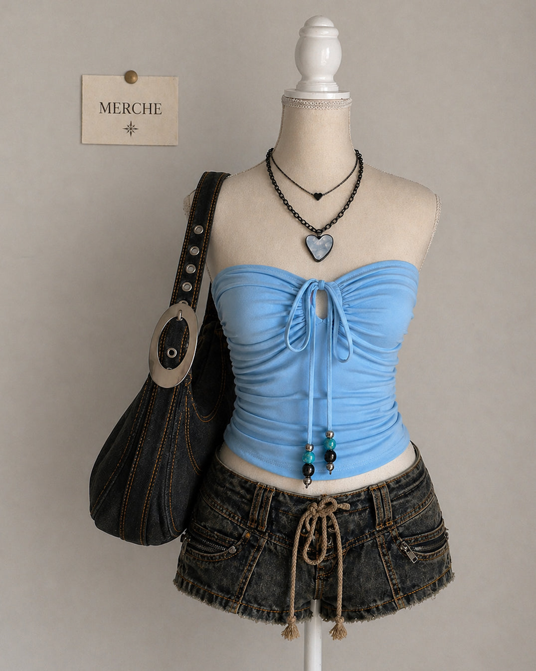 HEATWAVE CAUSING BLUE BEADED BANDEAU TOP