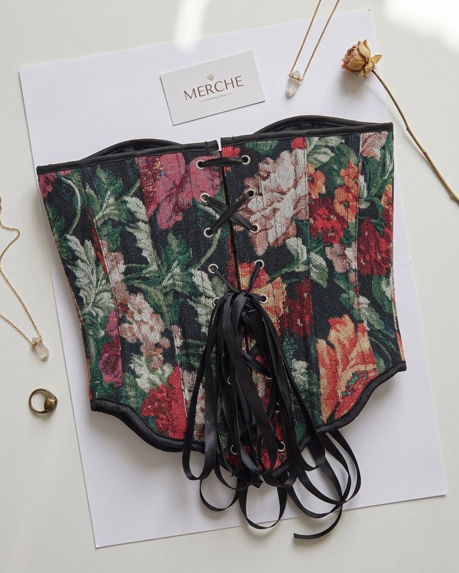 GUILTY PLEASURE FLORAL CURVED HEMLINE JACQUARD CORSET