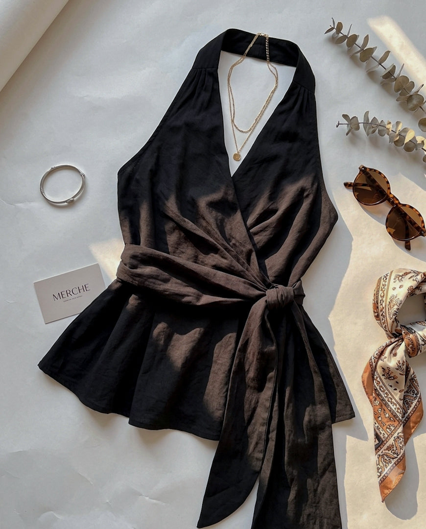 RAVE GIRL BLACK DRAPE HALTERNECK TOP
