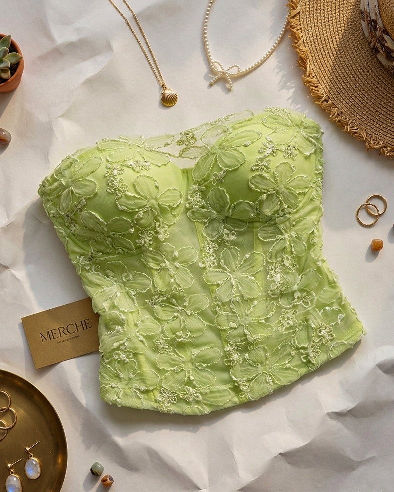 SANTORINI DELIGHT LUXE LACE OVERLAY LIME CORSET