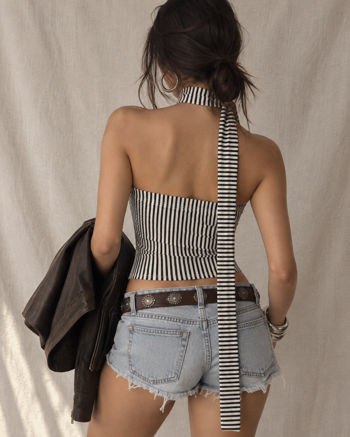 HOT SEAT STRIPED BANDEAU TOP WITH PENCIL SCARF