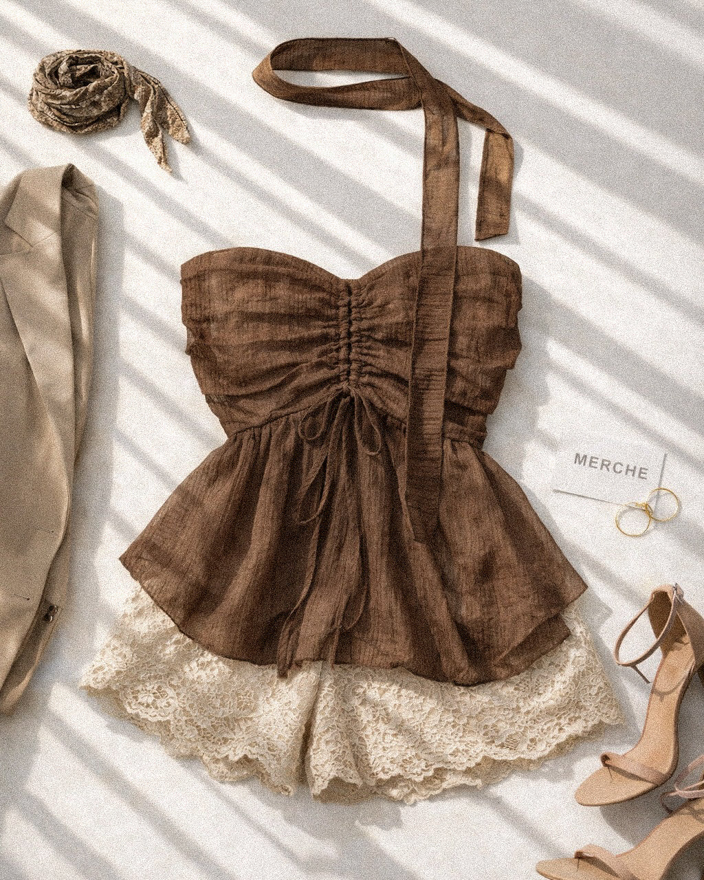 MEAN CUTE BROWN BANDEAU TOP WITH SCARF