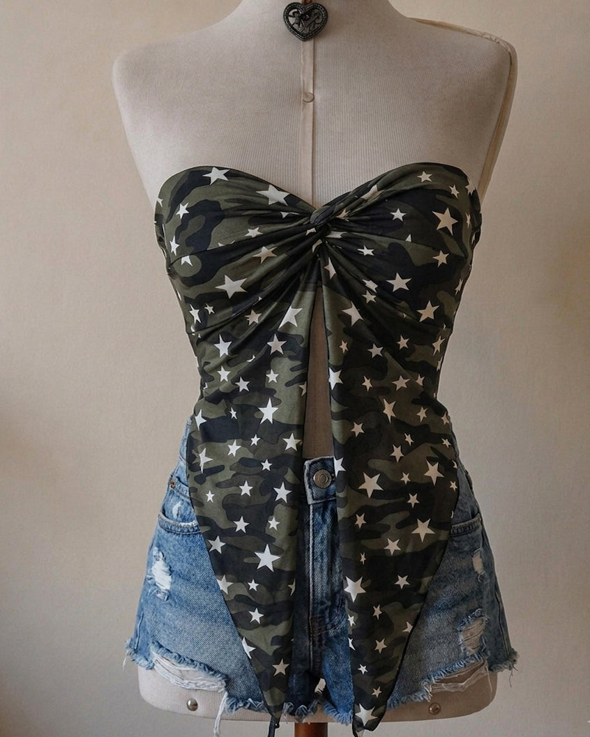 COMBAT MY STARS  PADDED TWISTED HANDKERCHIEF BANDEAU TOP