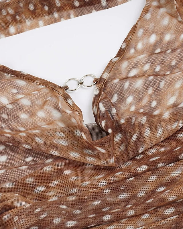 LOST AT SEA SHEER MESH DRAPE RING DETAIL HALTERNECK TOP