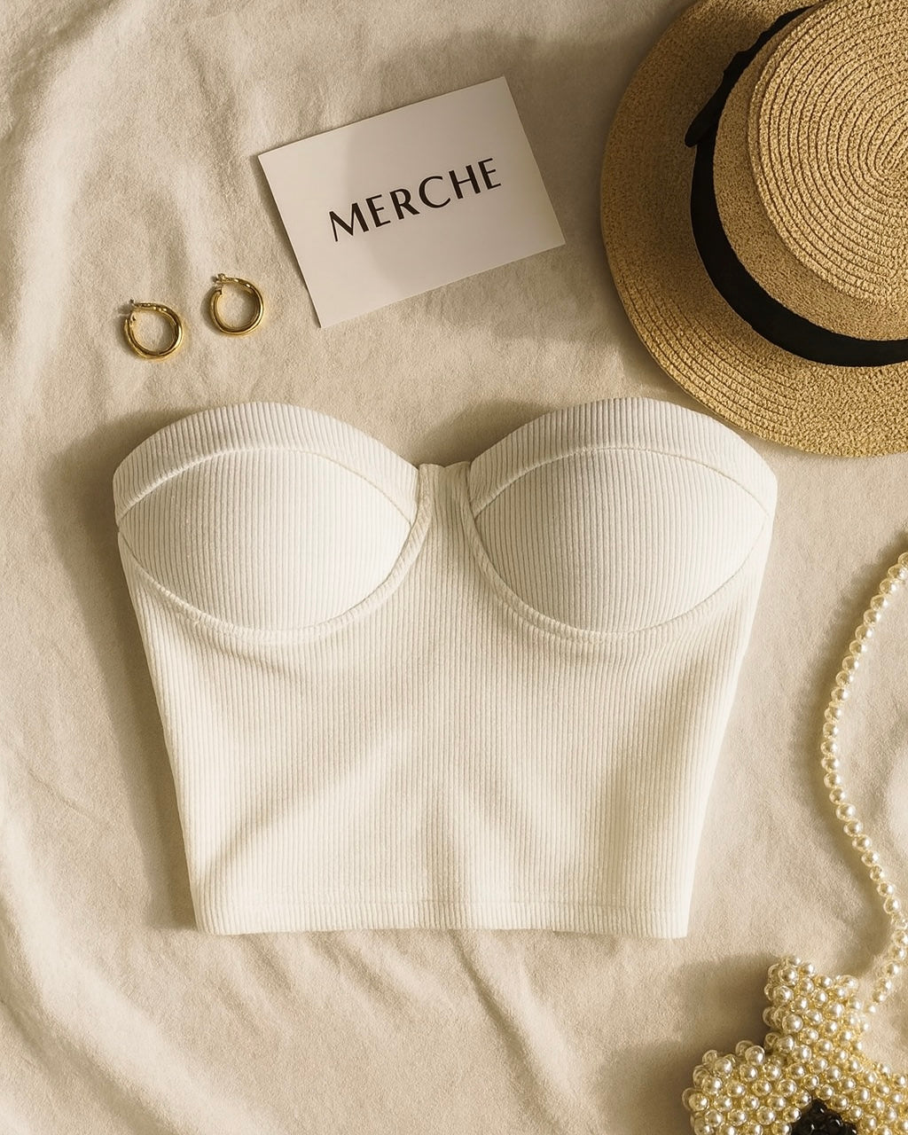 HEAL AND RISE PADDED WHITE BANDEAU TOP